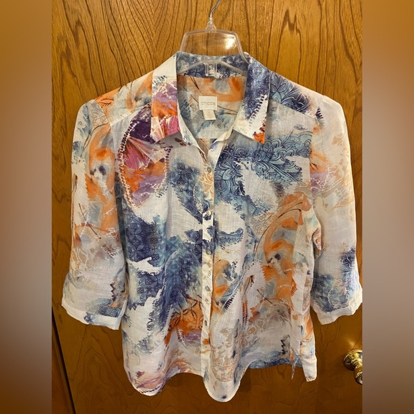 🔥 CHICOS 🔥 Linen button down top 🔥 Size 2 🔥 - Picture 1 of 8